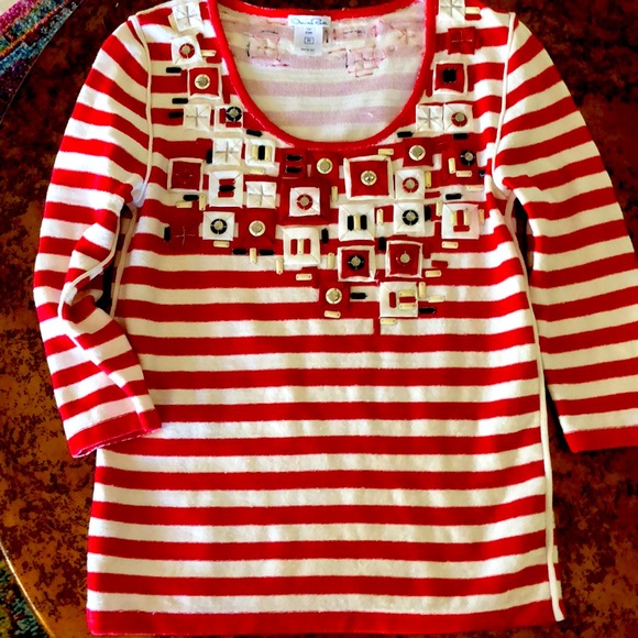 Oscar Dela Renta stripped sweater ornate XS